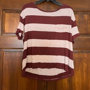 American Eagle brick red and white/cream striped shirt, size large